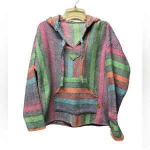 Molina striped multicolored Baja sweater pullover hoodie size small oversized